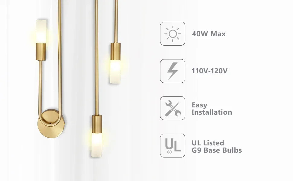 Lámpara de Pared LED Moderna Dorada, Estilo Nórdico, Larga y Rectangular, para Sala de Estar, Dormitorio, Baño, Pasillo, Decoración Interior