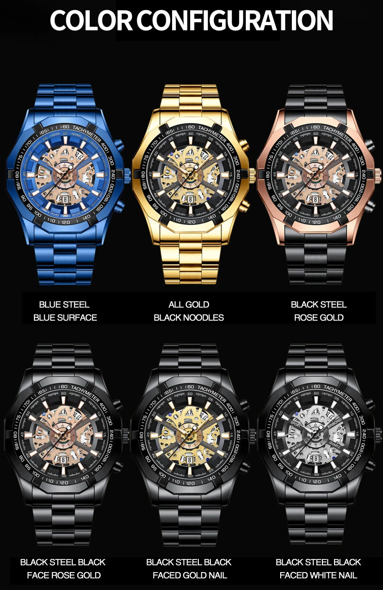 Relojes BINBONG de negocios para Hombre, Reloj de cuarzo luminoso con calendario resistente al agua para Hombre, Reloj de acero inoxidable para Hombre