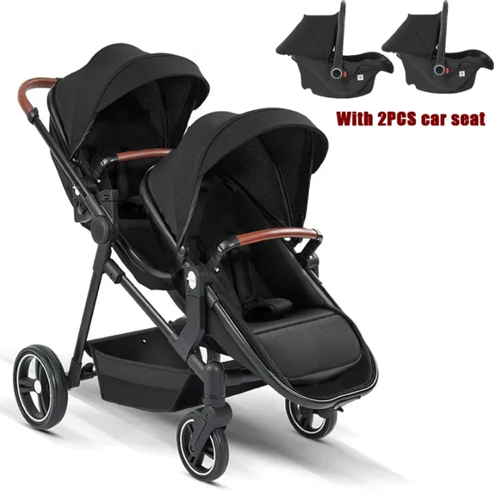 Nuevo cochecito doble de STOCK europeo con 2 asientos de coche, cochecito de bebé 3 en 1, multifuncional, ligero, portátil para niños dobles