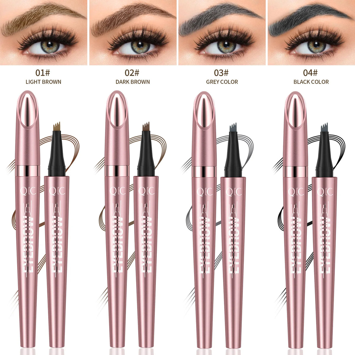 Lápiz de cejas con punta de 4 horquillas, Microblading 3D, resistente al agua, Color marrón oscuro, Color Natural, lápiz mágico para cejas de trazo fino, novedad de 2024