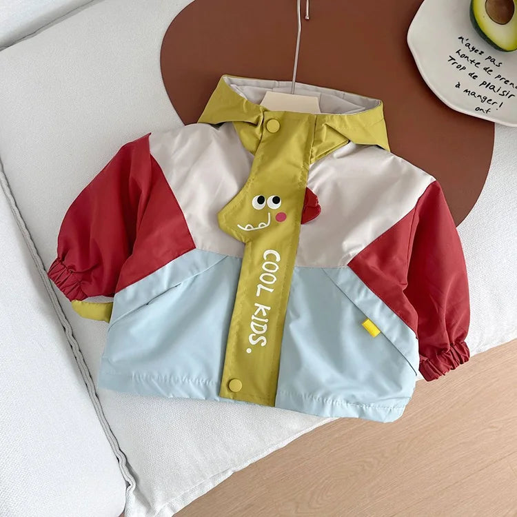 Nueva Chaqueta Cortavientos de Dinosaurio para Niños Primavera 2026, Estilo Coreano, Abrigo con Capucha para Bebés y Niños Pequeños, Ropa Exterior de Manga Larga