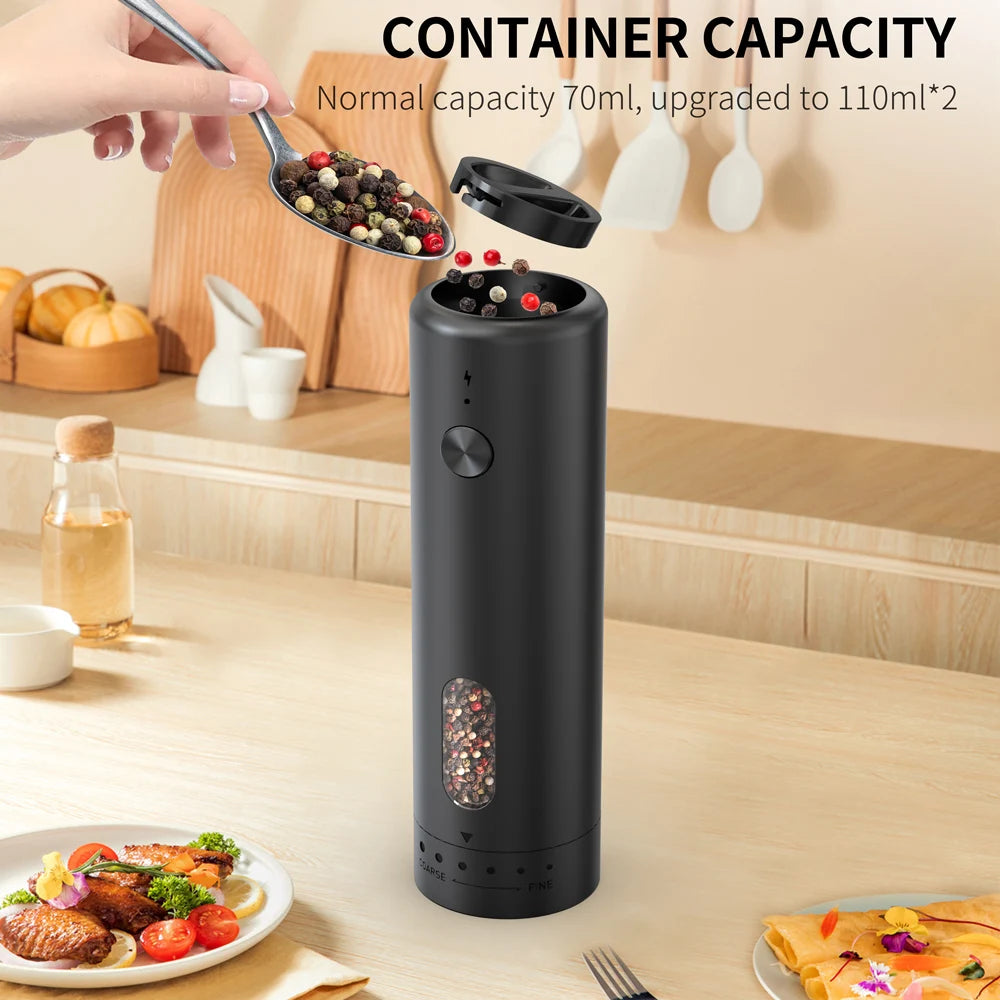 Molinillo de pimienta automático recargable por USB, molinillo de sal y pimienta de grosor ajustable para cocina, 1 ud./2 uds.