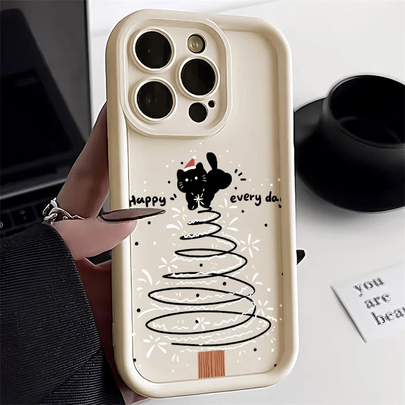 Regalos de Año Nuevo árbol de Navidad gato funda de teléfono para iPhone 13 funda iPhone 15 14 12 11 16 Pro Max XR 7 8 Plus SE 2 cubierta a prueba de golpes