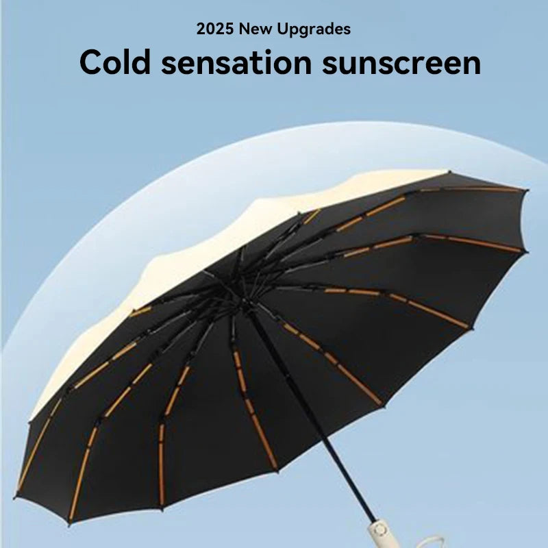 Paraguas automático, paraguas para el sol, apertura automática, plegable, grueso y duradero, con cubierta de vinilo resistente a los rayos UV, para sol y lluvia