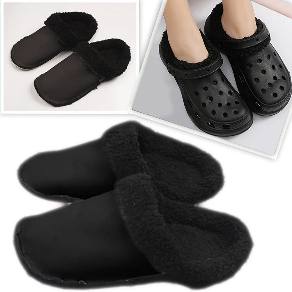 1 par de plantillas para zapatos con forro de piel cálida para invierno, plantilla de felpa Crocs para mujeres y hombres, cubiertas de zapatos, accesorios de forro de felpa extraíbles