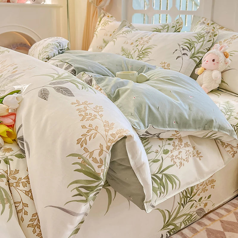 Juego de funda nórdica 100% algodón de 3 uds (1 funda nórdica + 2 fundas de almohada, sin núcleo), juego de cama con estampado de flores frescas, suave y cómodo