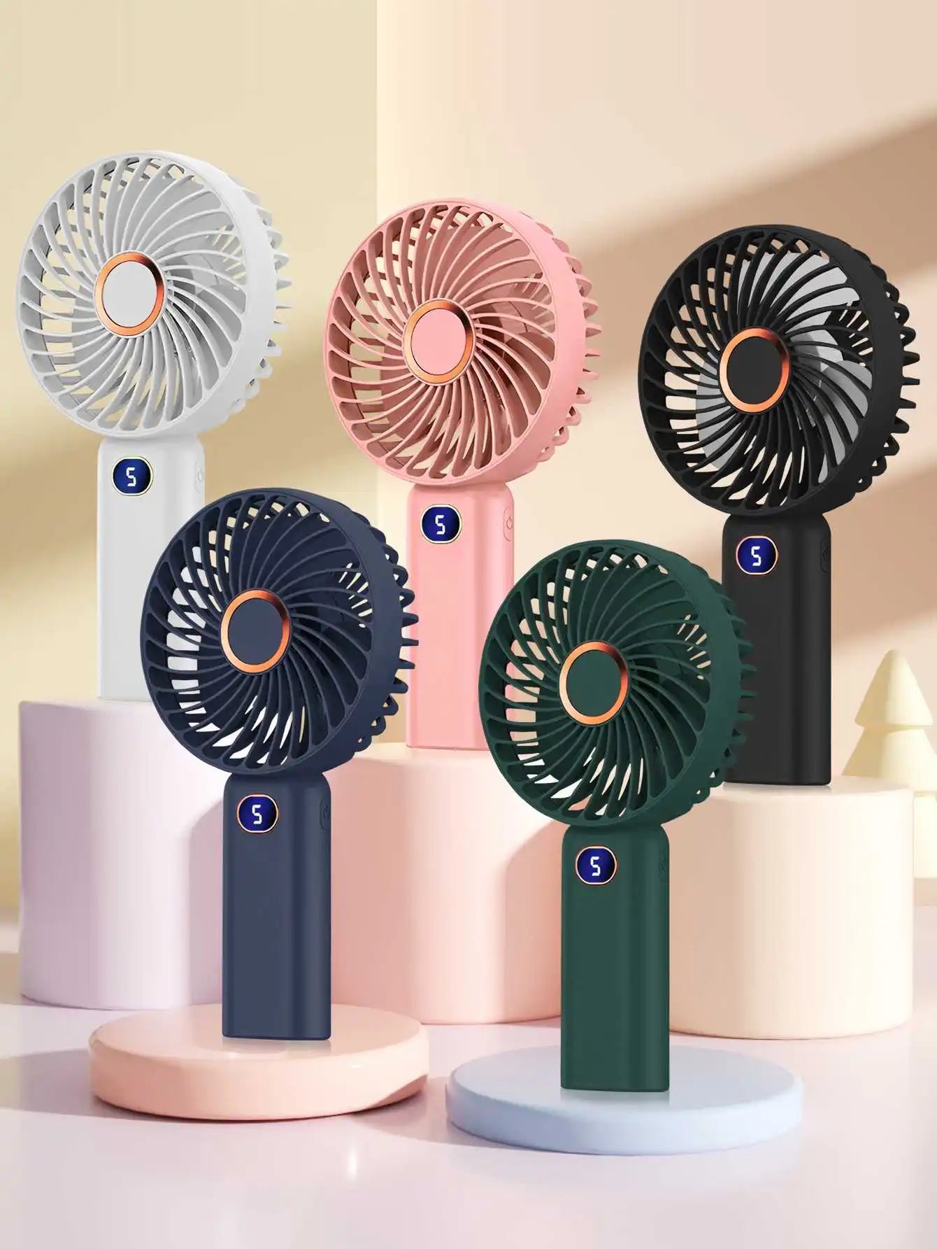 Ventilador portátil de mano, miniventilador recargable por USB, pantalla Digital, ajuste de 5 velocidades, adecuado para viajes, exteriores, oficina y hogar