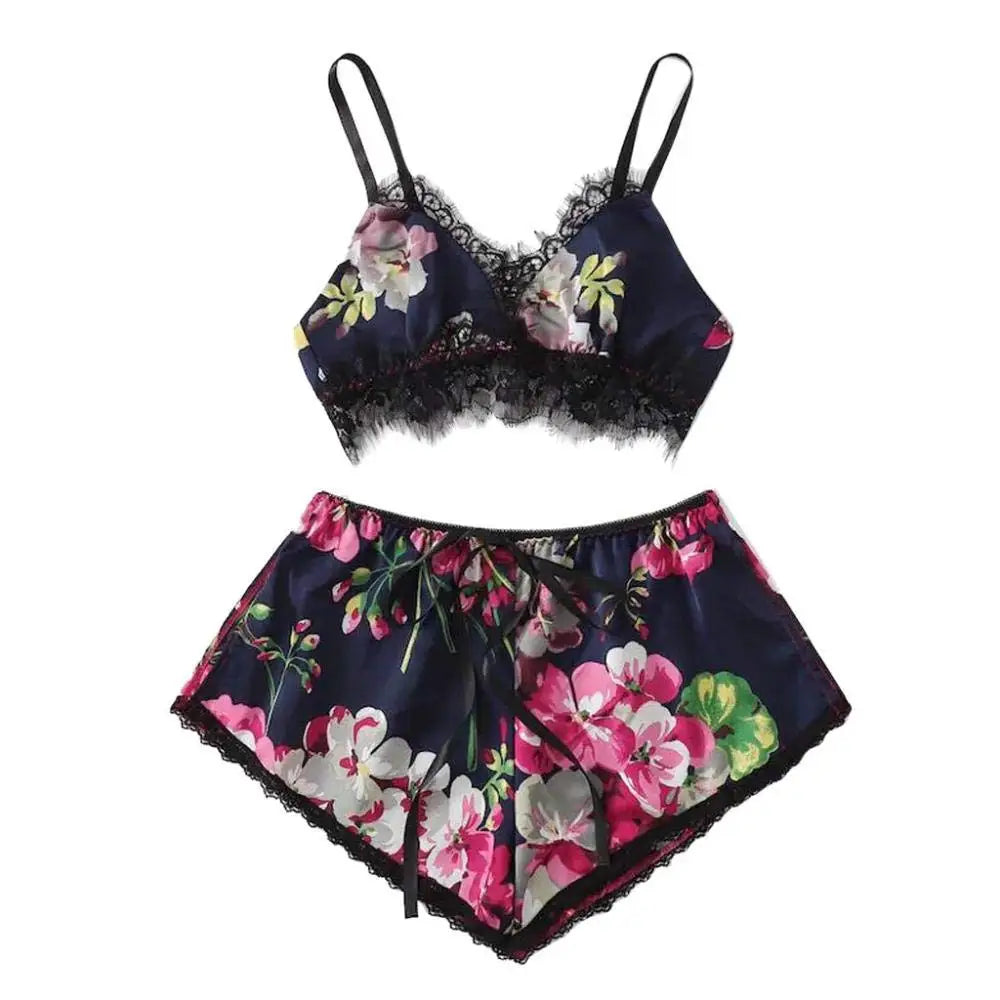 Conjunto de lencería sexy de encaje para mujer, camisola con estampado floral y correa de encaje, ropa de dormir sexy para mayor comodidad y seducción, 2 uds.
