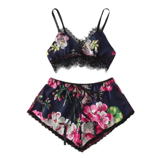Conjunto de lencería sexy de encaje para mujer, camisola con estampado floral y correa de encaje, ropa de dormir sexy para mayor comodidad y seducción, 2 uds.