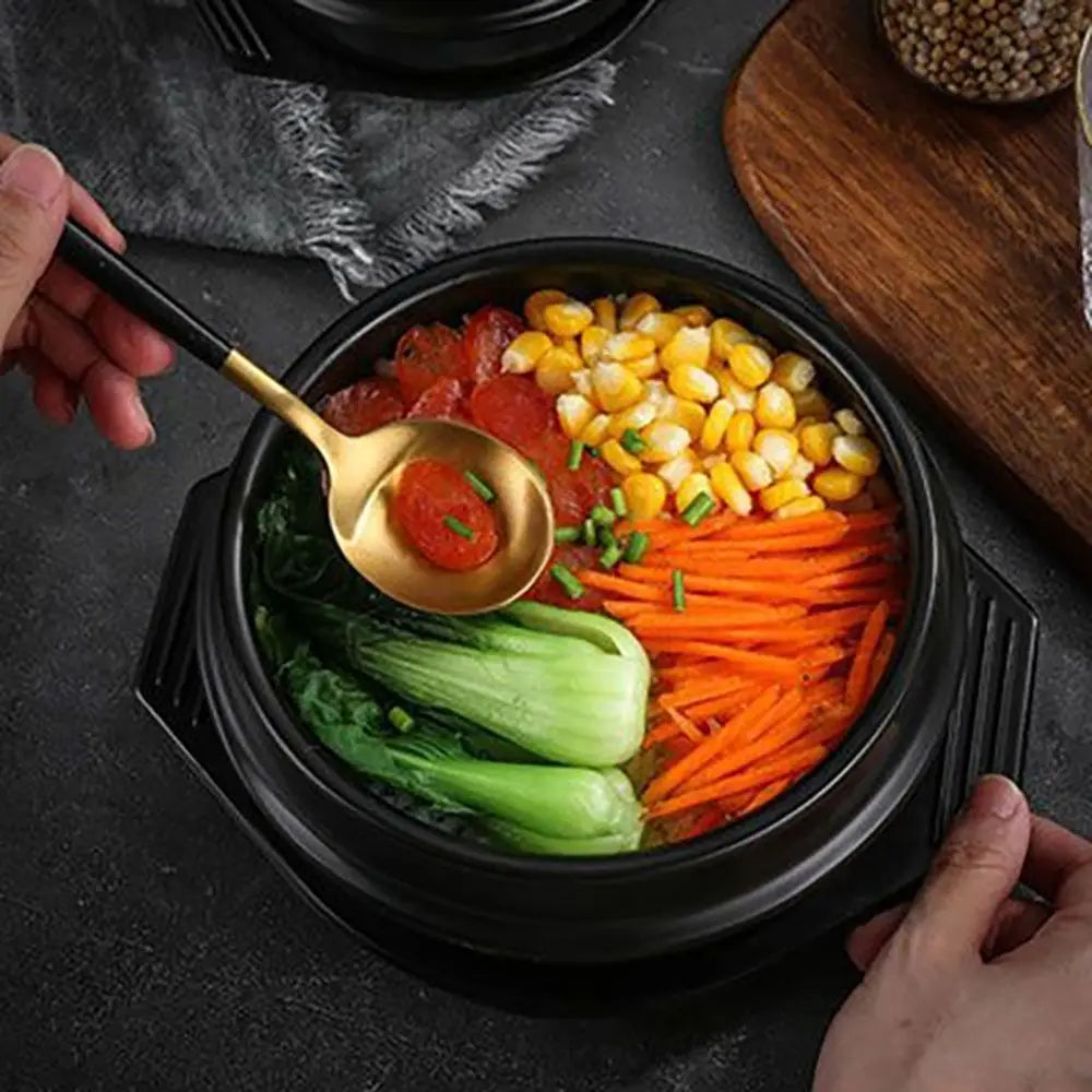 Cazuela de 16cm de tamaño, olla de arcilla resistente al calor con bandeja, olla de piedra coreana, olla de sopa de cerámica antiadherente antiescaldaduras para el hogar