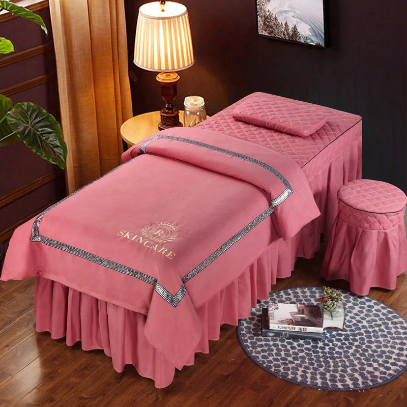 Estilo nórdico 4 Uds. Funda de cama para salón de belleza, falda de cama para Spa de masaje, funda de almohada, funda para taburete, funda de Dulvet, juegos de cama Sabanas