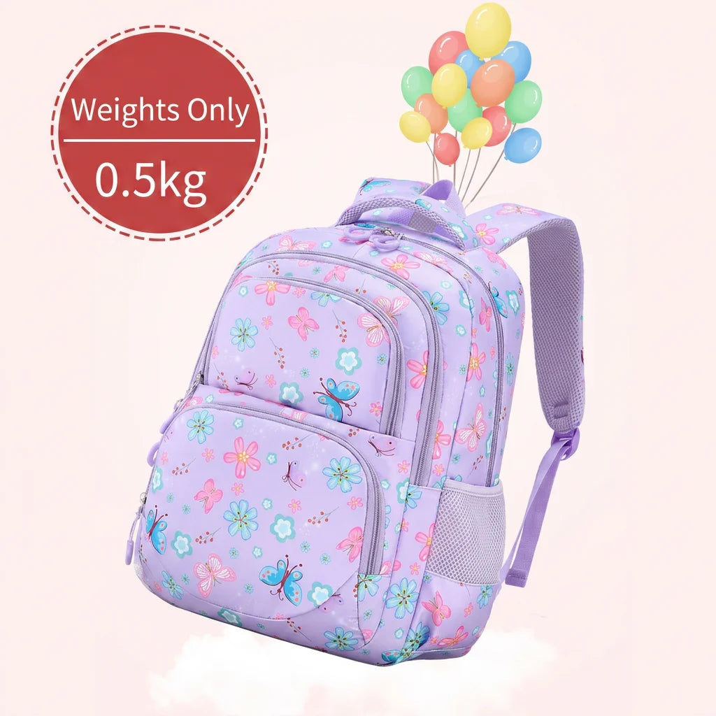 Juego de 3 Piezas de Mochila Escolar para Niños con Estampado de Mariposas y Flores, Resistente al Agua, Ligera, con Lonchera Aislada y Estuche para Lápices