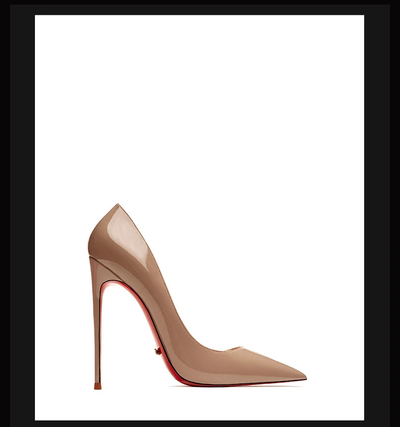 Zapatos de mujer 2025, marca de lujo, zapatos de tacón con suela roja, fondo rojo, puntiagudos, tacones altos de diseñador, zapatos elegantes de fiesta a la moda para mujer, 12cm
