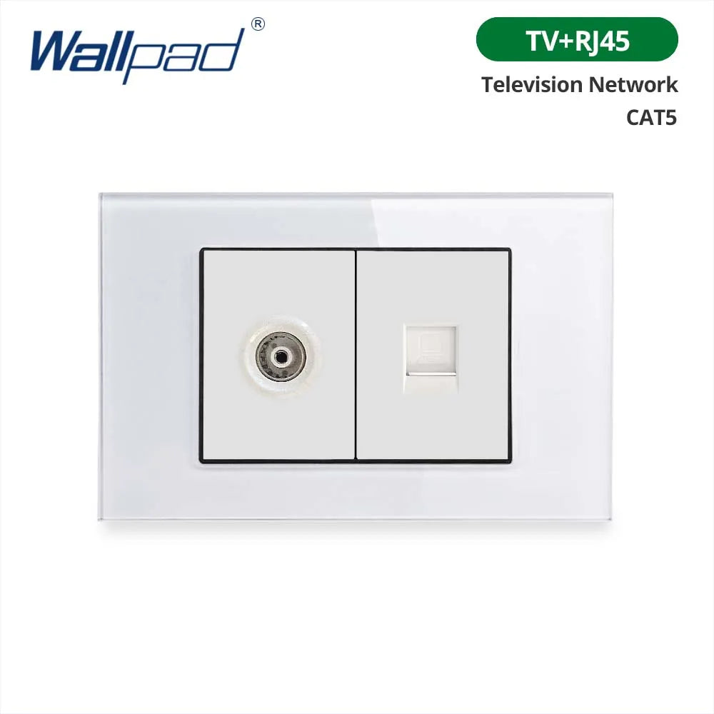 Wallpad Panel de vidrio templado blanco interruptor de luz de pared UE Reino Unido italiano Chile enchufe botón basculante 118*75mm 16A AC110-250V