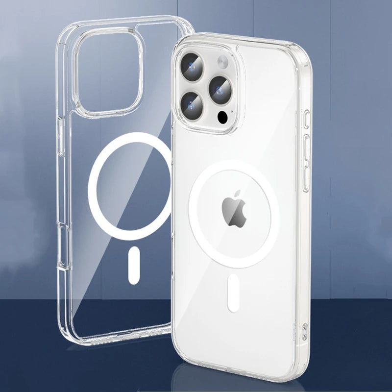 Funda de teléfono transparente magnética Original para Magsafe para iPhone 17 16 15 14 Plus 13 12 11 Pro Max cubierta trasera de carga inalámbrica