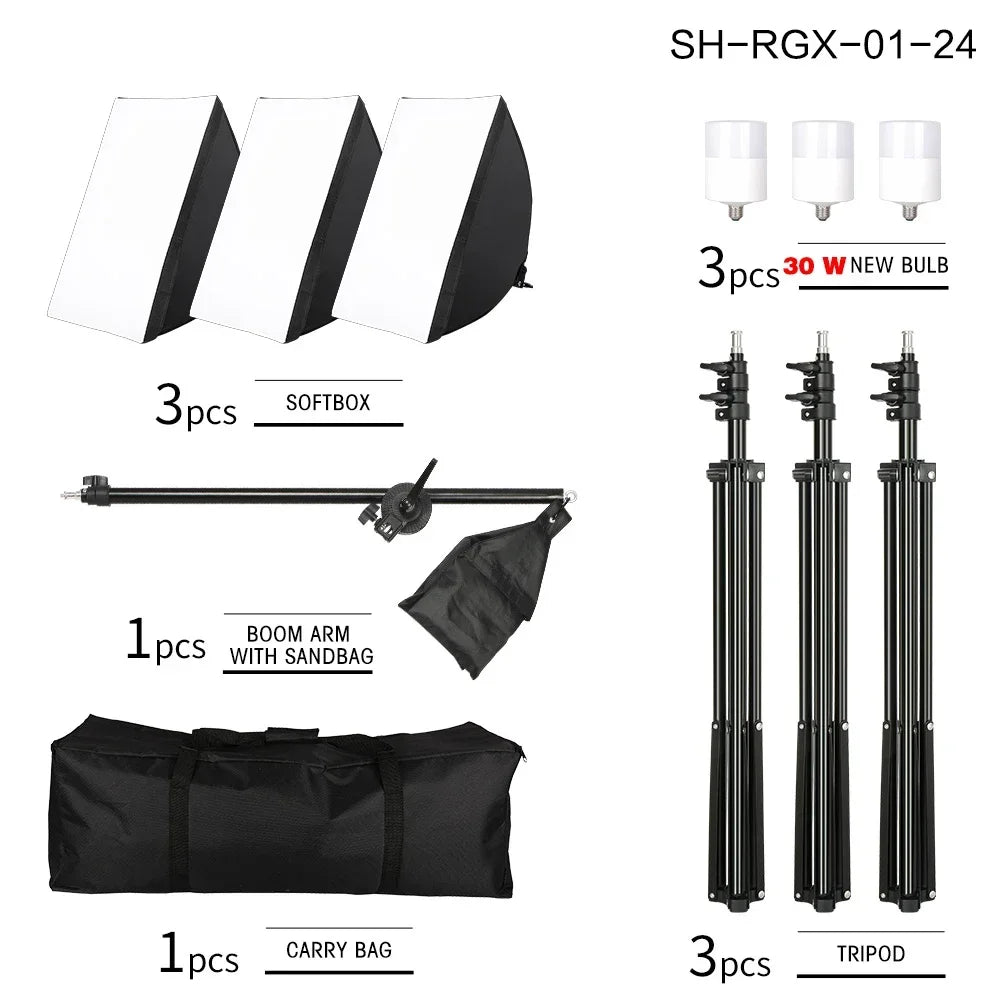 Kit de iluminación Softbox de 20w/30w/40w, Kit de iluminación de fotografía continua, bombilla E27, equipo de luces de estudio fotográfico para sesión de fotos