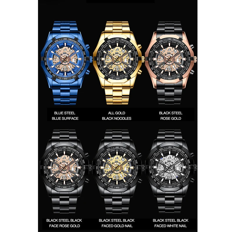 Relojes BINBONG de negocios para Hombre, Reloj de cuarzo luminoso con calendario resistente al agua para Hombre, Reloj de acero inoxidable para Hombre