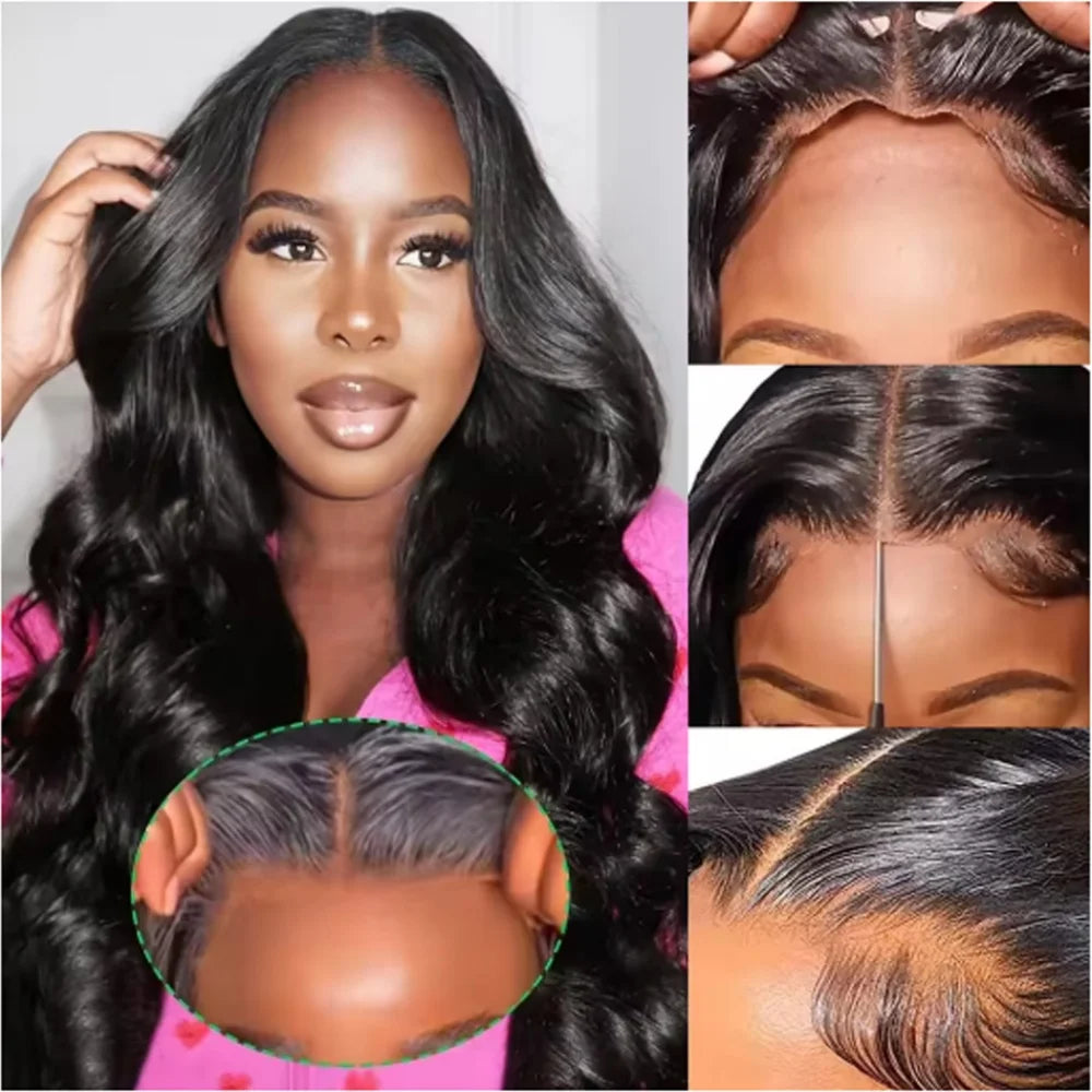Peluca Frontal de Encaje Ondulado 13x6 de Cabello Humano, Pre-arrancada, Sin Pegamento, Pelucas de Encaje Transparente HD Brasileño Ondulado 13x4 para Mujer