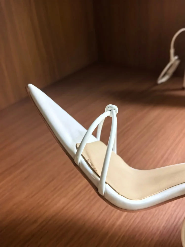 MKKHOU Zapatos de tacón de moda, nuevos zapatos personalizados hechos a mano de alta calidad, sandalias sexys de tacón alto con hebilla en el tobillo y punta fina, zapatos de mujer