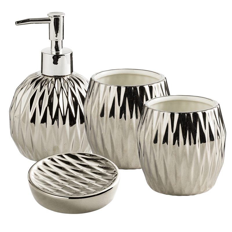 Juego de Accesorios de Baño de Cerámica Electrochapada de Lujo Ligero: Dispensador de Jabón Creativo, Vaso para Enjuague Bucal y Jabonera