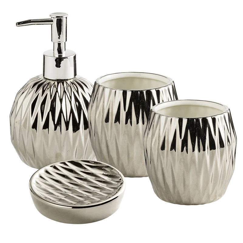 Juego de Accesorios de Baño de Cerámica Electrochapada de Lujo Ligero: Dispensador de Jabón Creativo, Vaso para Enjuague Bucal y Jabonera