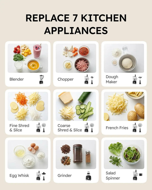 Licuadora y procesador de alimentos combinados para cocina, picadora de verduras de 600W con 2 recipientes de 8 tazas, picadora de alimentos 11 en 1