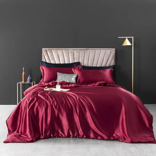 100% juegos de cama de seda pura, funda de edredón de alta gama, funda nórdica, sábanas, fundas de almohada, 4 Uds., juegos de ropa de cama de lujo Natural