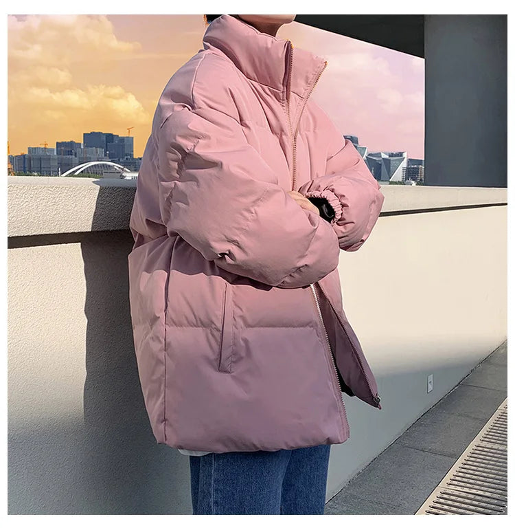 Ropa de calle Harajuku abrigo de invierno cálido para hombre Parka informal de Color sólido con cuello levantado chaqueta de invierno de gran tamaño para mujer