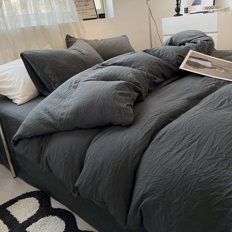 Juegos de fundas de edredón gris oscuro a la moda, fundas de edredón cepilladas, juegos de cama individual doble Queen, funda de almohada para niños, funda de edredón sólida