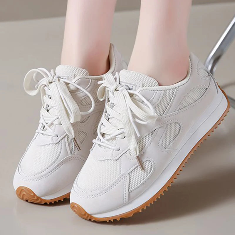 Zapatillas de deporte grises con cordones para Mujer, zapatos deportivos de malla transpirable, zapatos vulcanizados con plantilla suave antideslizante para Otoño e Invierno