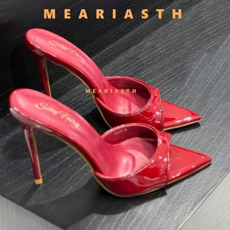 2025 verano 10 cm/12 cm zapatillas de tacón alto para mujer moda puntiaguda zapatos de Muels con punta abierta señoras elegante vestido de fiesta Sandalias