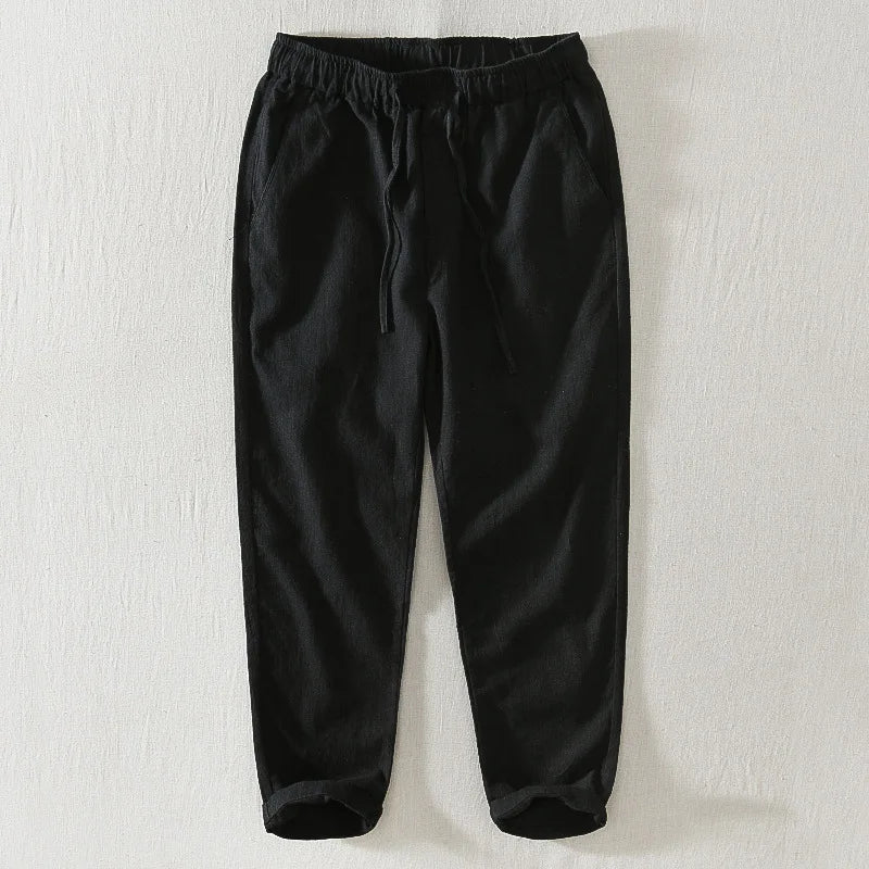 Pantalones informales de lino hasta el tobillo para hombre, ropa de calle fina con cordón Simple, de gran tamaño, BL8226, novedad de verano
