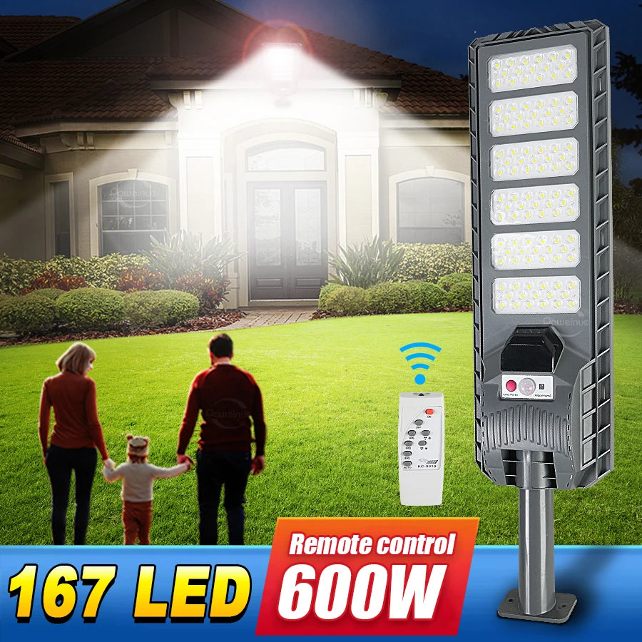 Luz Solar grande de 600W y 20000LM para exteriores, lámpara Solar con Sensor de movimiento y Control remoto, lámpara impermeable para pared de calle y patio