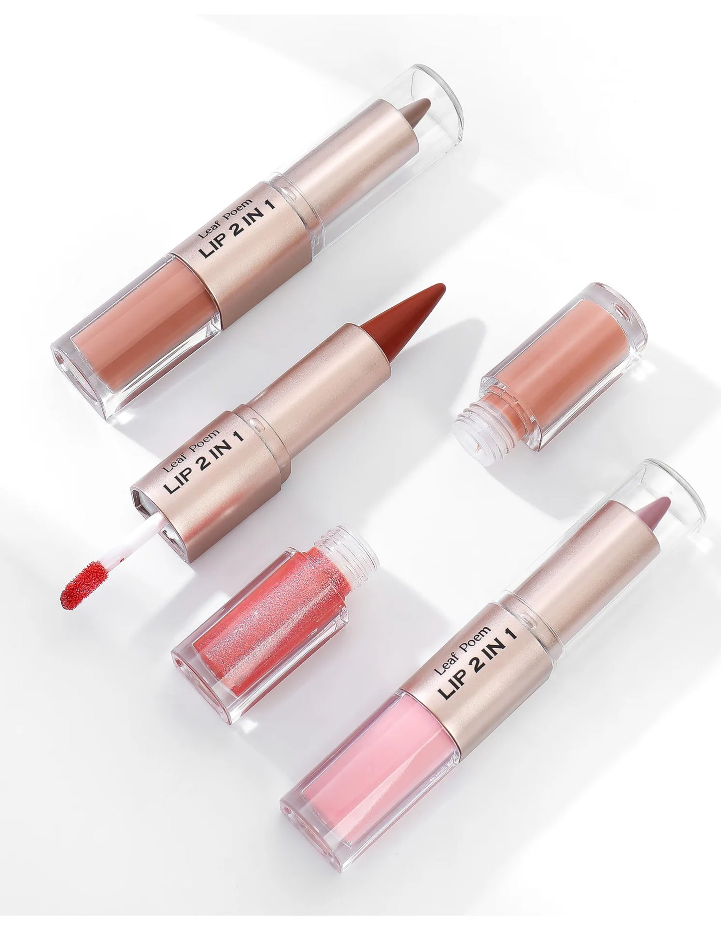 Lápiz Delineador de labios mate 2 en 1 de doble cabeza, resistente al agua, antiadherente, brillo de espejo, tinte de labios, brillo de labios marrón, maquillaje de lápiz labial