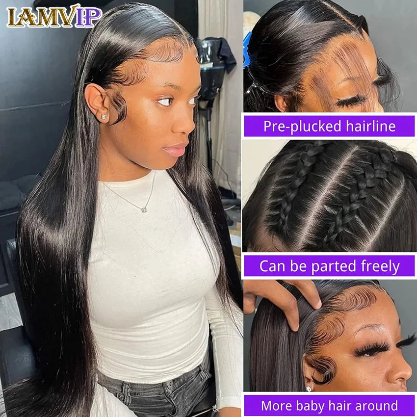 Peluca Frontal de encaje HD de 220 de densidad, pelucas de cabello humano liso de hueso, peluca de pelo de bebé suave Frontal transparente HD 13x4 13x6 pulgadas