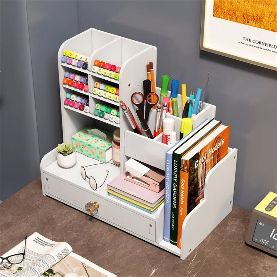 Soporte para bolígrafos de gran capacidad, ahorro de espacio, almacenamiento de suministros de oficina, caja de papelería, suministros escolares para estudiantes, almacenamiento para uso en dormitorio