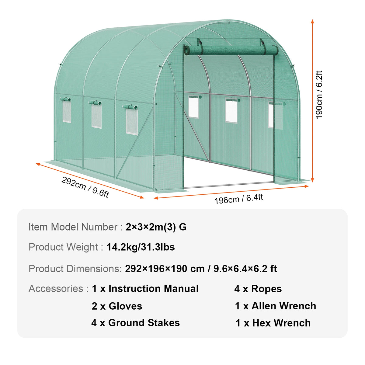 SucceBuy-Casa de aro para invernadero, túnel para invernadero, planta, casa caliente con marco de acero, cubierta de PE, puerta enrollable con cremallera