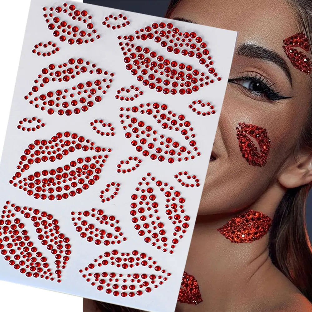 1 hoja 900 Uds. Pegatinas de gemas brillantes de cara de arcoíris, tatuaje Facial adhesivo, joyas de diamantes de imitación para ojos, mezcla de 3/4/5mm, maquillaje para fiesta de boda