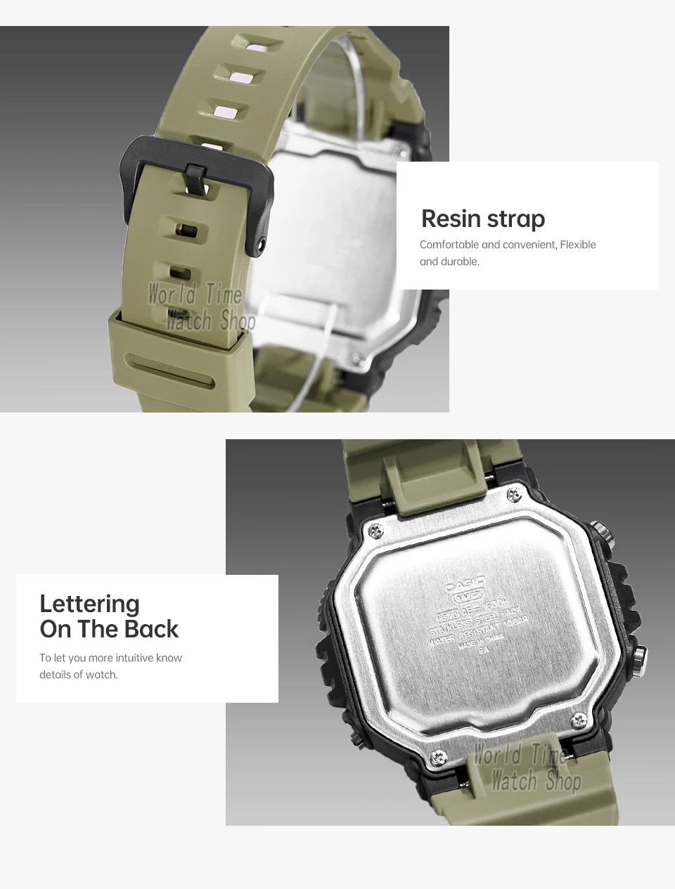 Reloj Casio con batería de 10 años de duración, 100m, resistente al agua, moda deportiva, reloj electrónico multifunción para exteriores, reloj masculino AE-1600
