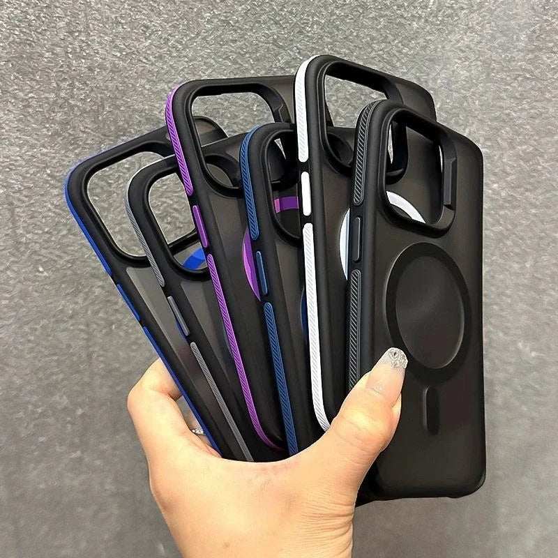 Funda de teléfono con armadura mate de lujo para iPhone 16 15 14 11 12 13 Pro Max Plus Magsafe, Fundas traseras con parachoques magnético, Funda Coque