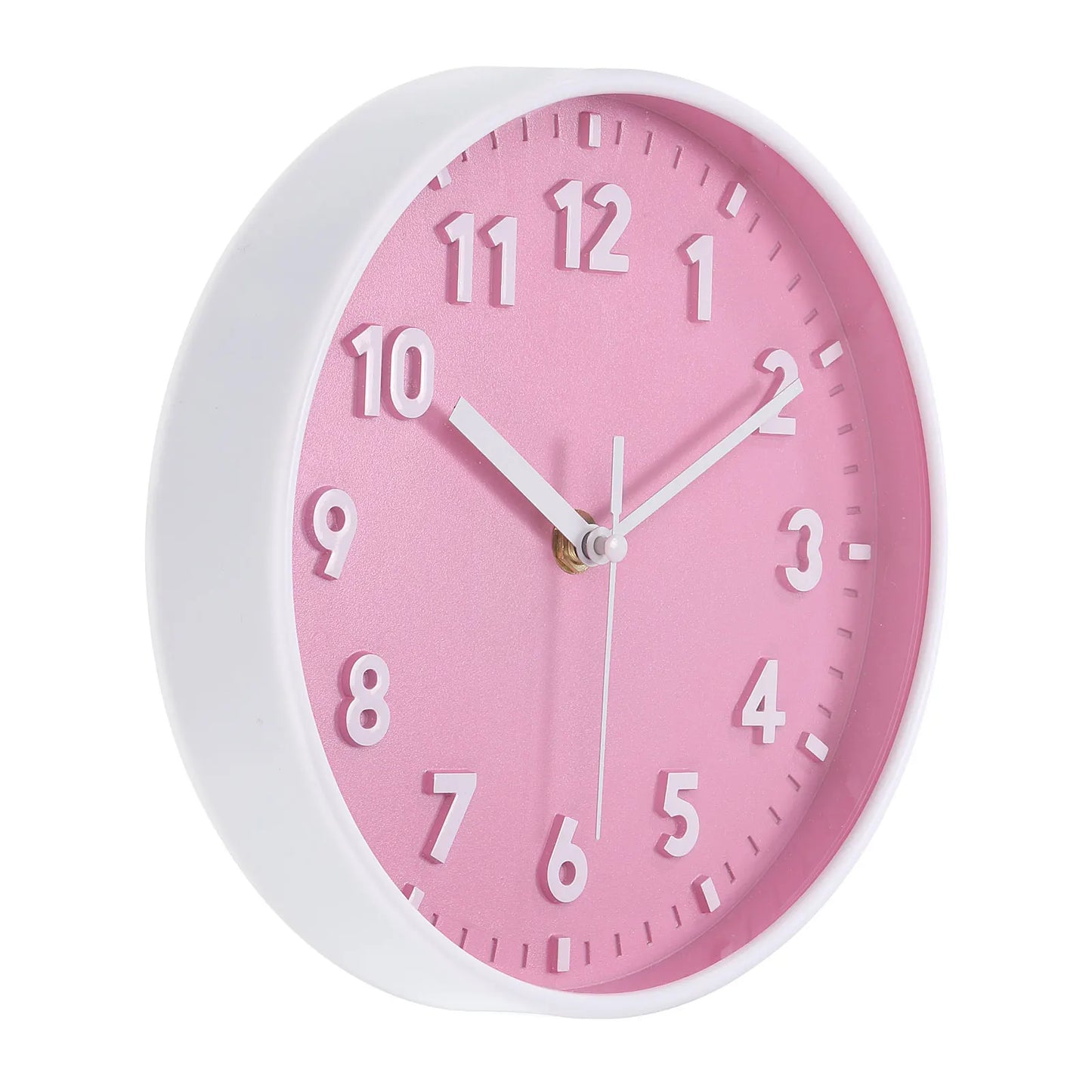 Reloj de pared de 8 pulgadas Número 3D Relojes de pared redondos silenciosos sin tictac con pilas de cuarzo para oficina dormitorio decorativo rosa