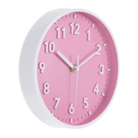 Reloj de pared de 8 pulgadas Número 3D Relojes de pared redondos silenciosos sin tictac con pilas de cuarzo para oficina dormitorio decorativo rosa