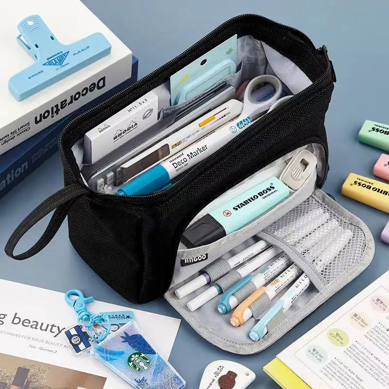 Estuche grande para lápices, bolsa para bolígrafos de gran capacidad, doble ventana, bolsas escolares para niños, material escolar, papelería, regalo