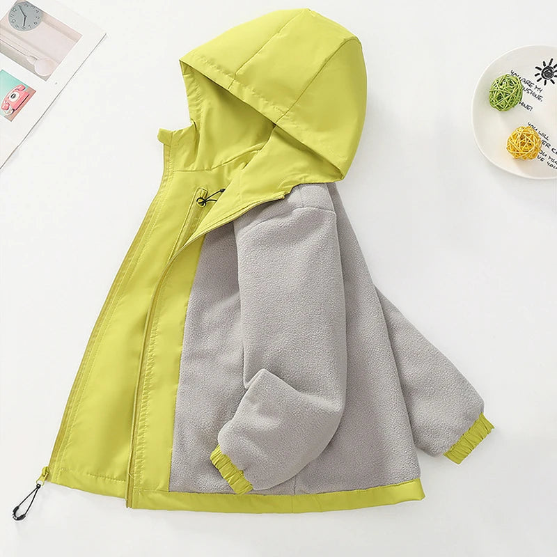 Otoño Invierno chaqueta para niños adolescentes de lana gruesa a prueba de viento cálido abrigo deportivo con capucha para niños de 4 a 14 años ropa de abrigo para niños Top