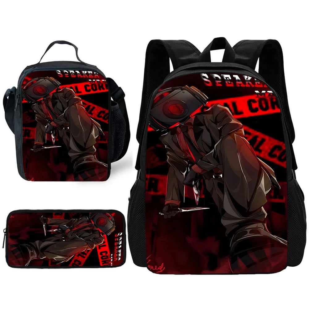 Mochila de baño Skibidi escolar para niños con bolsas para el almuerzo, bolsas para lápices, mochilas escolares para niños y niñas, el mejor regalo