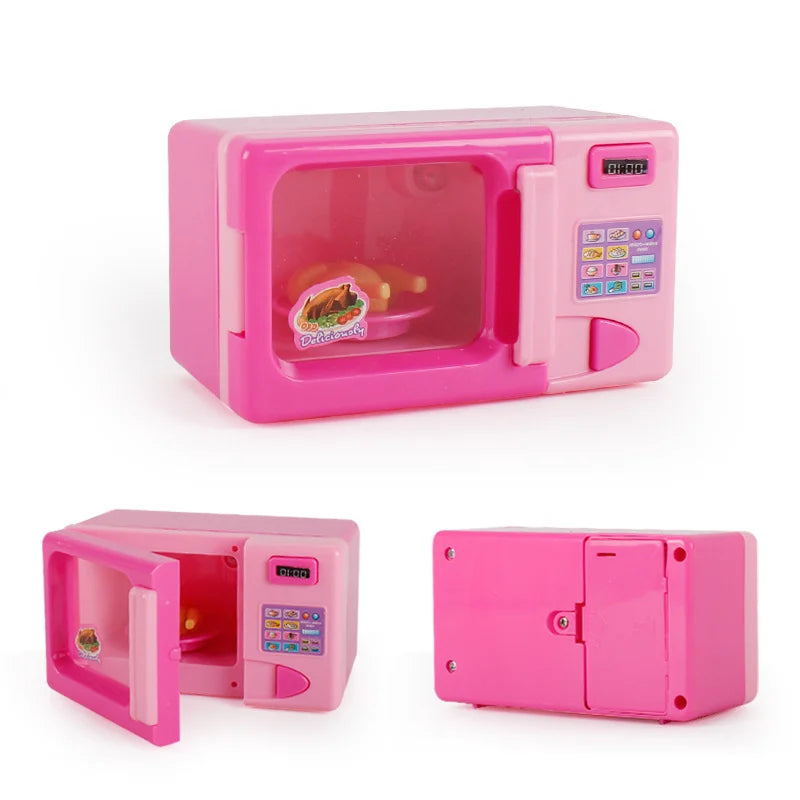 Casa de juegos de cocina simulada para niños, pequeños electrodomésticos, refrigerador, secador de pelo por microondas, máquina de café, hervidor eléctrico de juguete