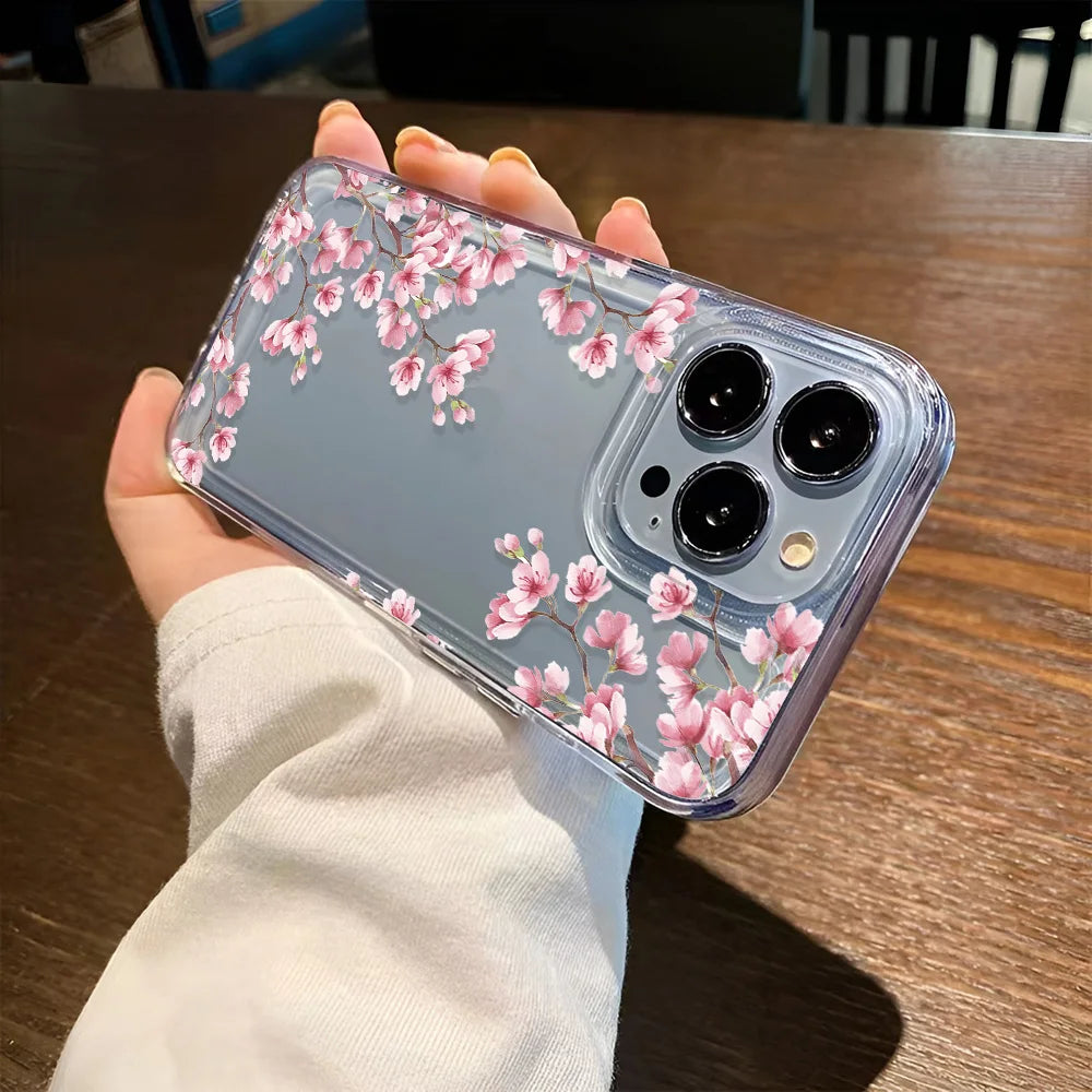 Funda de teléfono transparente con flores para niñas, fundas duras a prueba de golpes para iPhone 16 15 14 13 12 11 Pro Max 16 Plus