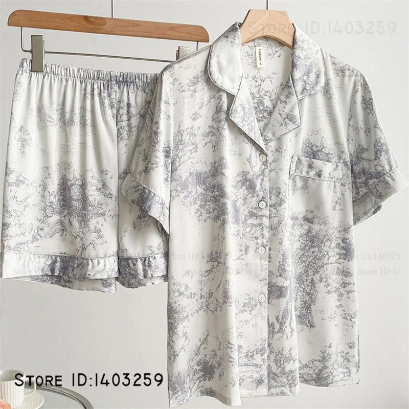 Nuevos Pijamas de satén sedoso para mujer, conjunto de 2 uds de Pijamas, ropa de dormir para primavera y otoño, ropa de salón, ropa de casa informal holgada para mujer, lencería