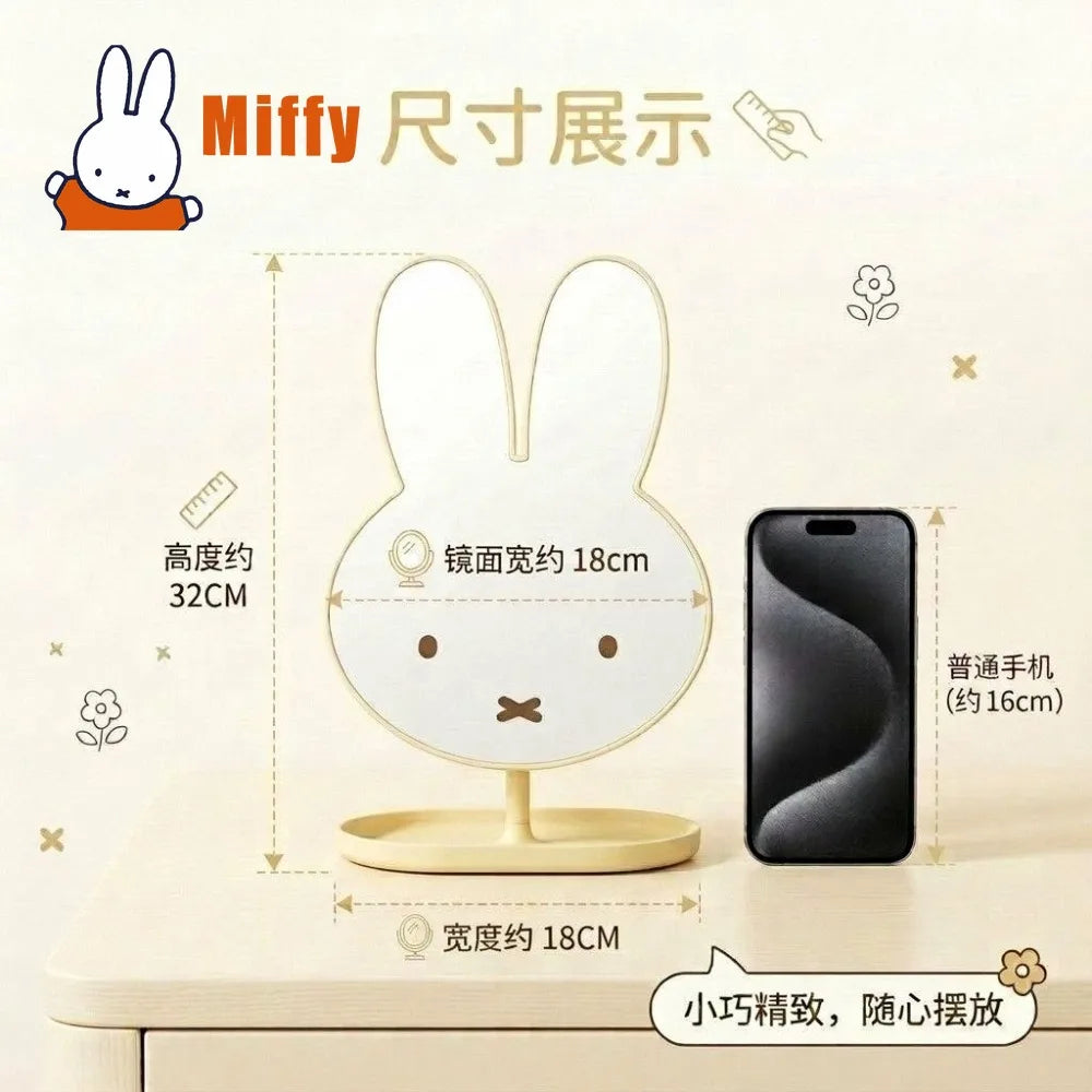 Espejo de Maquillaje de Escritorio Kawaii Miffy, Espejo de Vanidad con Diseño de Conejo, 360° °   Bandeja Giratoria con Base, Cristal de Alta Claridad, Accesorio para Escritorio de Dormitorio, Regalo