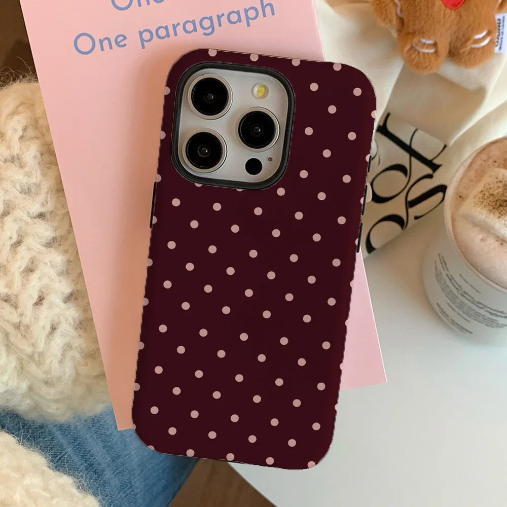 Funda de teléfono Ins marrón rojo lunares para IPHONE 16 15PRO MAX 14 PLUS 13 12 MINI 11 acrílico TPU dos en uno fundas de teléfono magnéticas